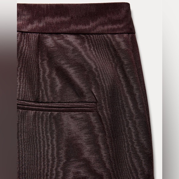 ZARA Textured Straight Statement Leg Pants Burgundy Brown Medium - Picture 8 of 14